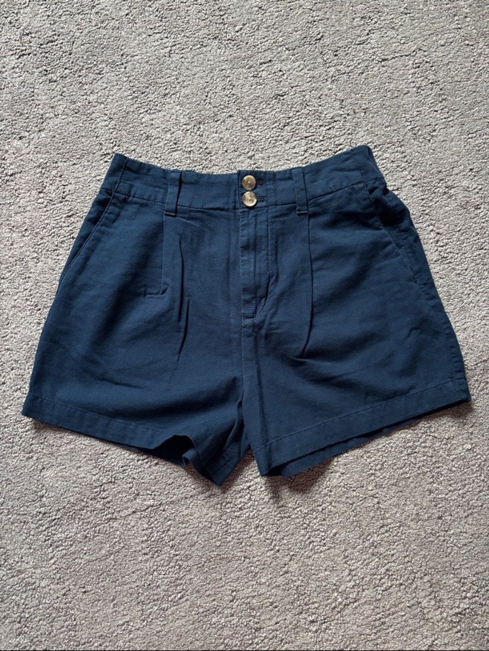 LC Lauren Conrad Navy High-Waist Pleated Shorts with Double Button